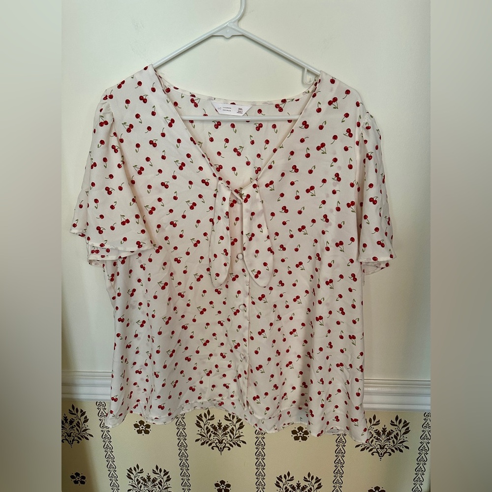 NWOT Women’s LC Lauren Conrad Tie Front Flutter Sleeve Woven Top 1X